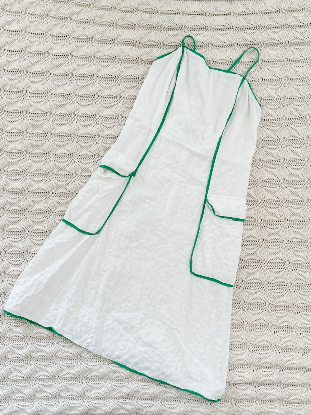 Anthropologie Celandine White Dress with Piped Green Trim - Picture 3 of 5